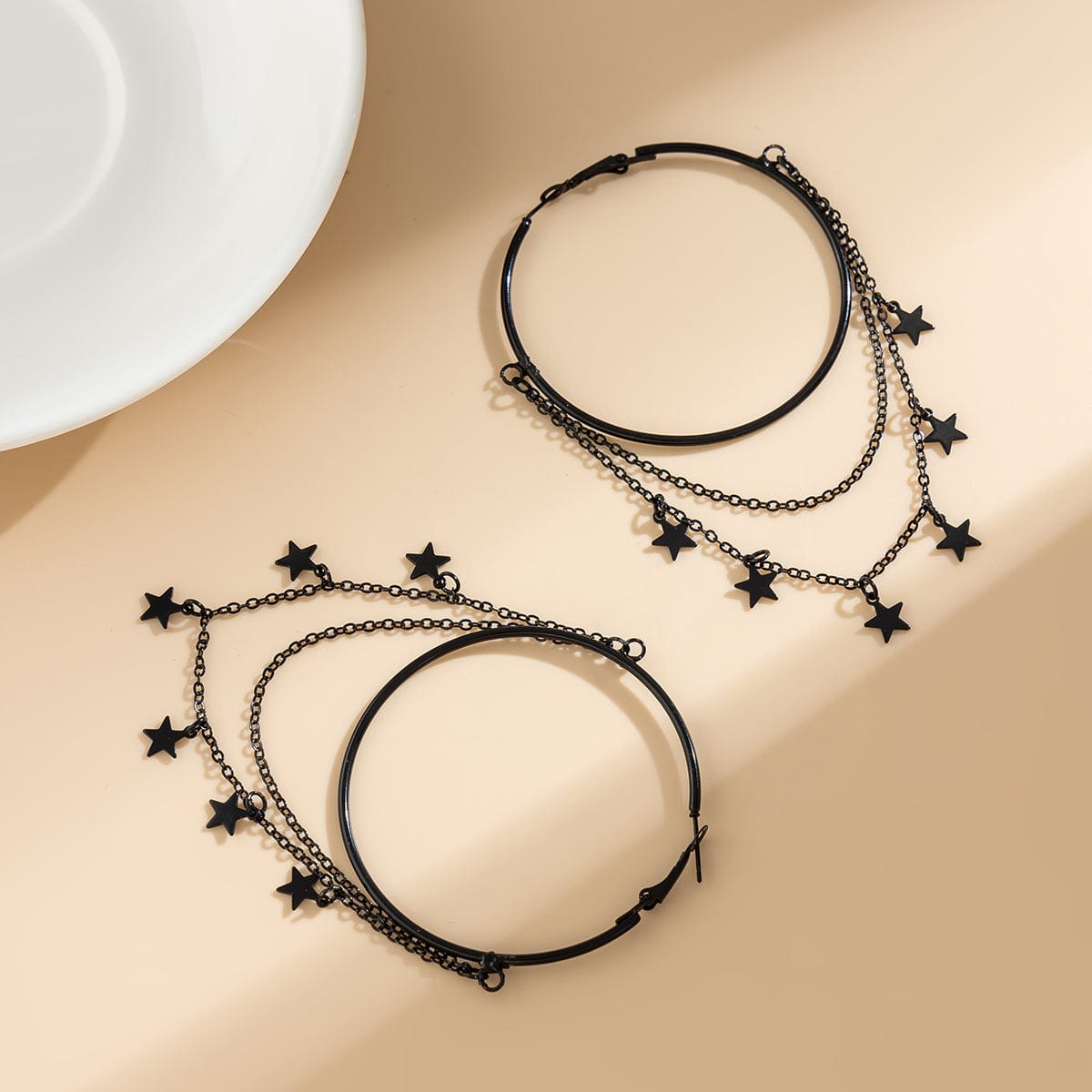 Gothic Layered Star Sequins Tassel Dangle Hoop Earrings