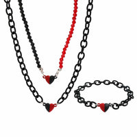 Thumbnail for Gothic Layered Two Tone Heart Cable Chain Necklace Bracelet Set - ArtGalleryZen