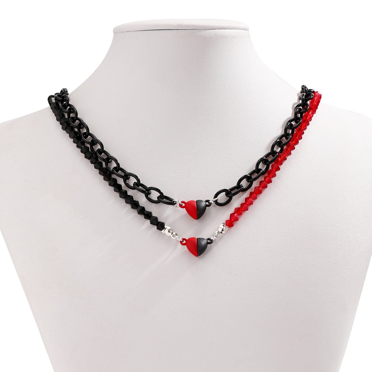 Gothic Layered Two Tone Heart Cable Chain Necklace Bracelet Set - ArtGalleryZen