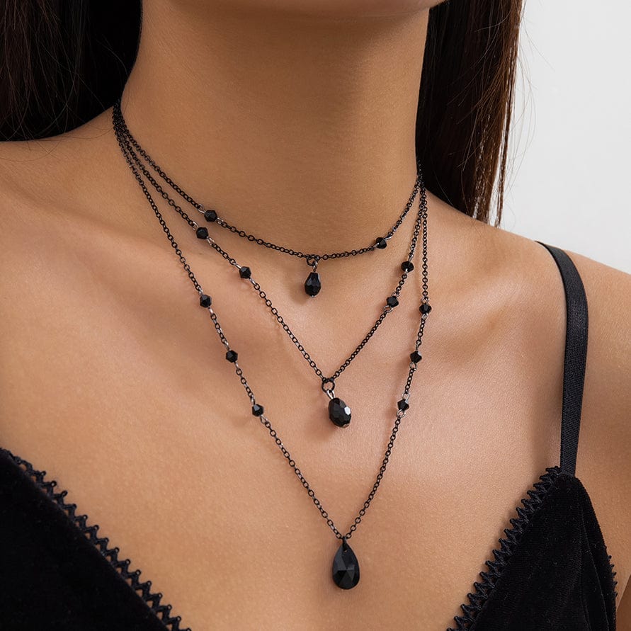 Gothic Layered Waterdrop Pendant Cable Chain Choker Necklace Set - ArtGalleryZen