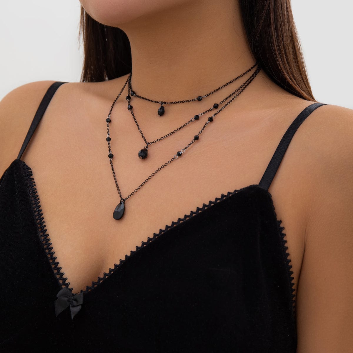 Gothic Layered Waterdrop Pendant Cable Chain Choker Necklace Set - ArtGalleryZen