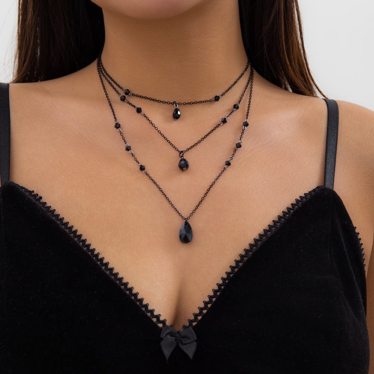 Gothic Layered Waterdrop Pendant Cable Chain Choker Necklace Set - ArtGalleryZen