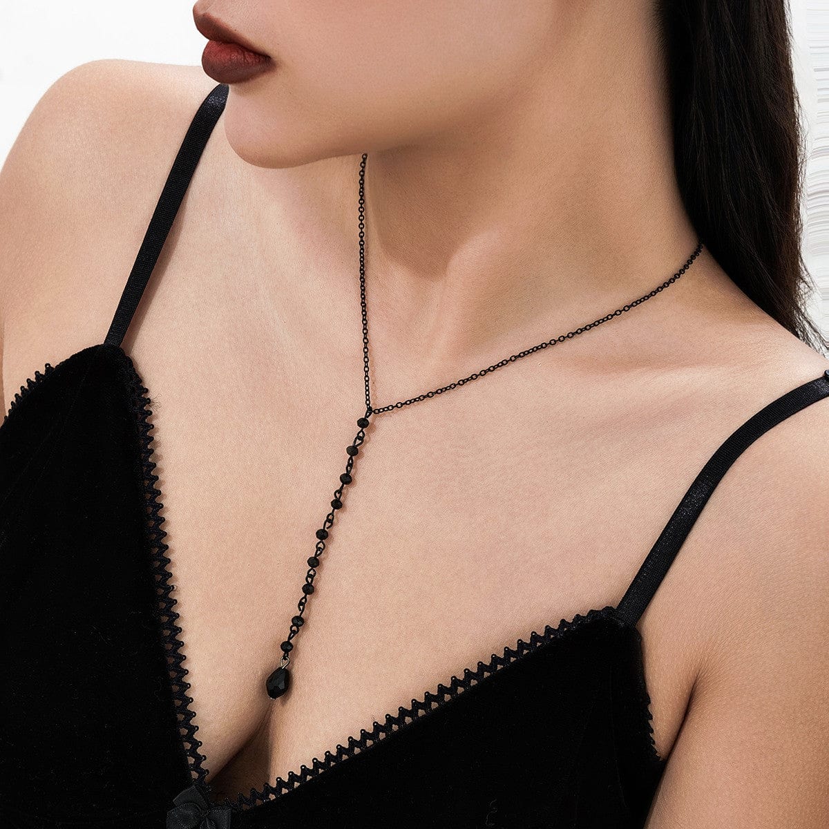 Gothic Minimalist Crystal Tassel Y Necklace