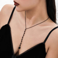 Thumbnail for Gothic Minimalist Crystal Tassel Y Necklace