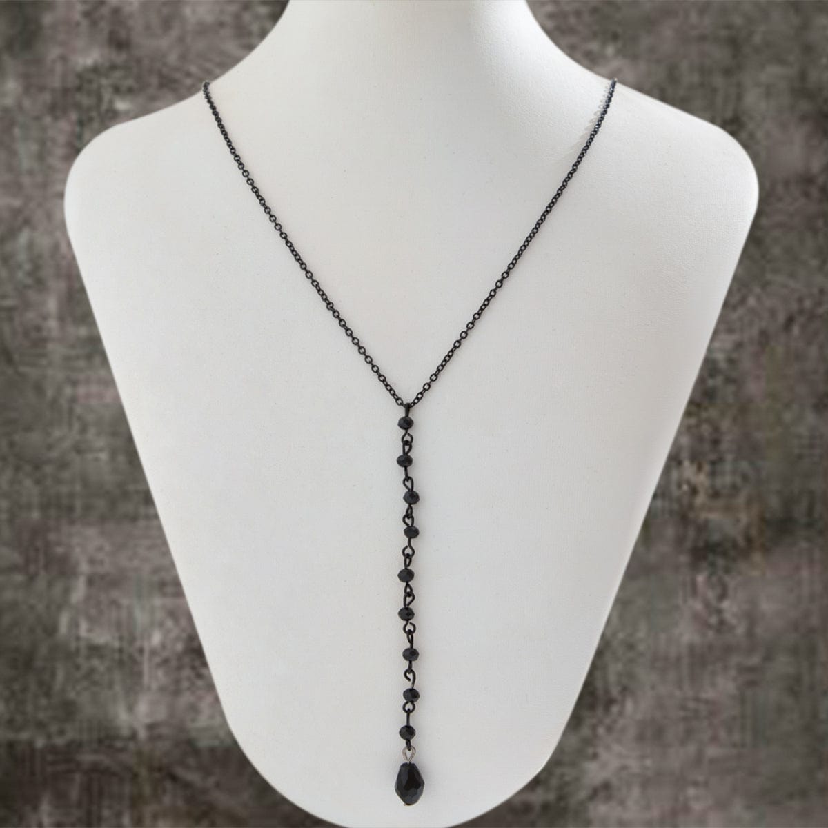 Gothic Minimalist Crystal Tassel Y Necklace