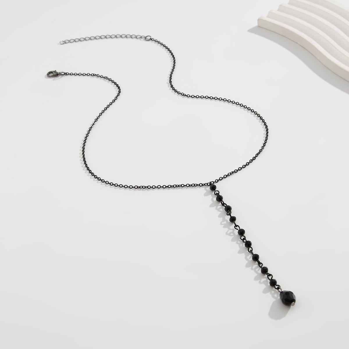 Gothic Minimalist Crystal Tassel Y Necklace