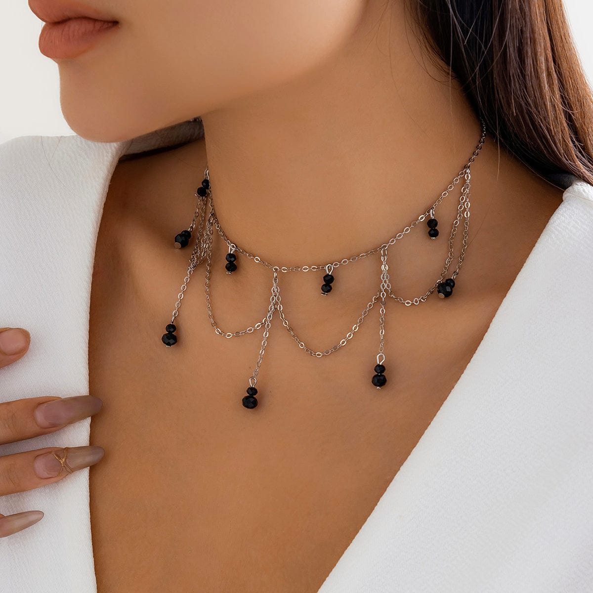 Gothic Layered Pearl Tassel Choker Necklace - ArtGalleryZen