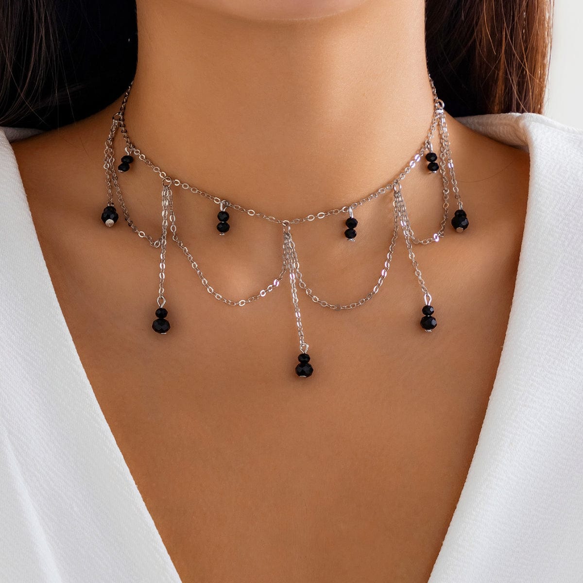 Gothic Layered Pearl Tassel Choker Necklace - ArtGalleryZen