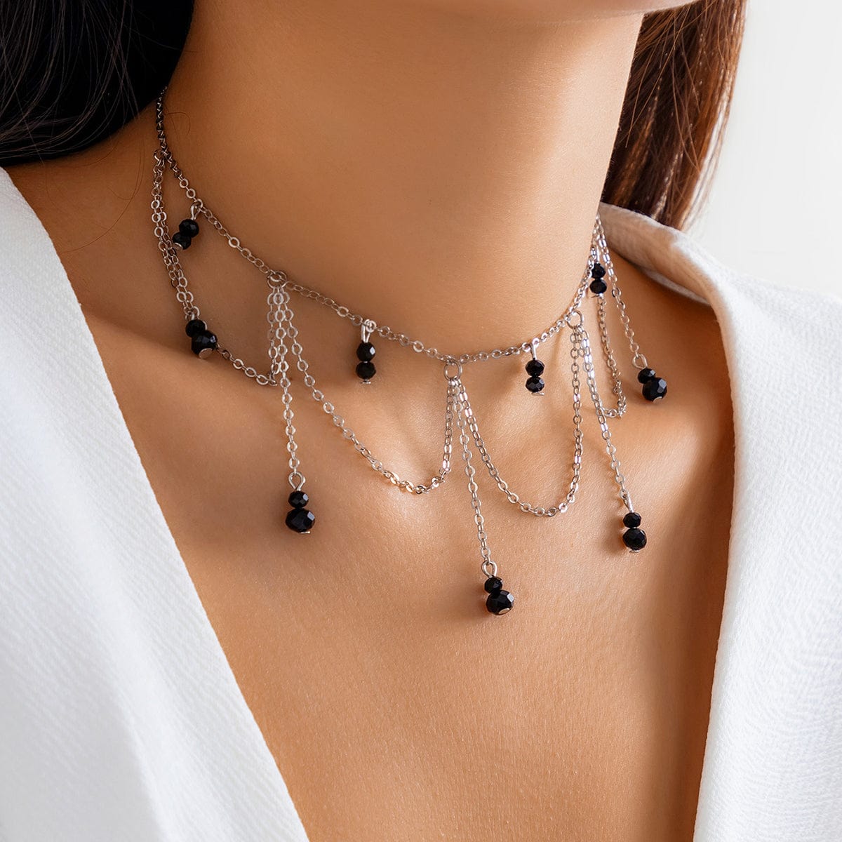 Gothic Layered Pearl Tassel Choker Necklace - ArtGalleryZen