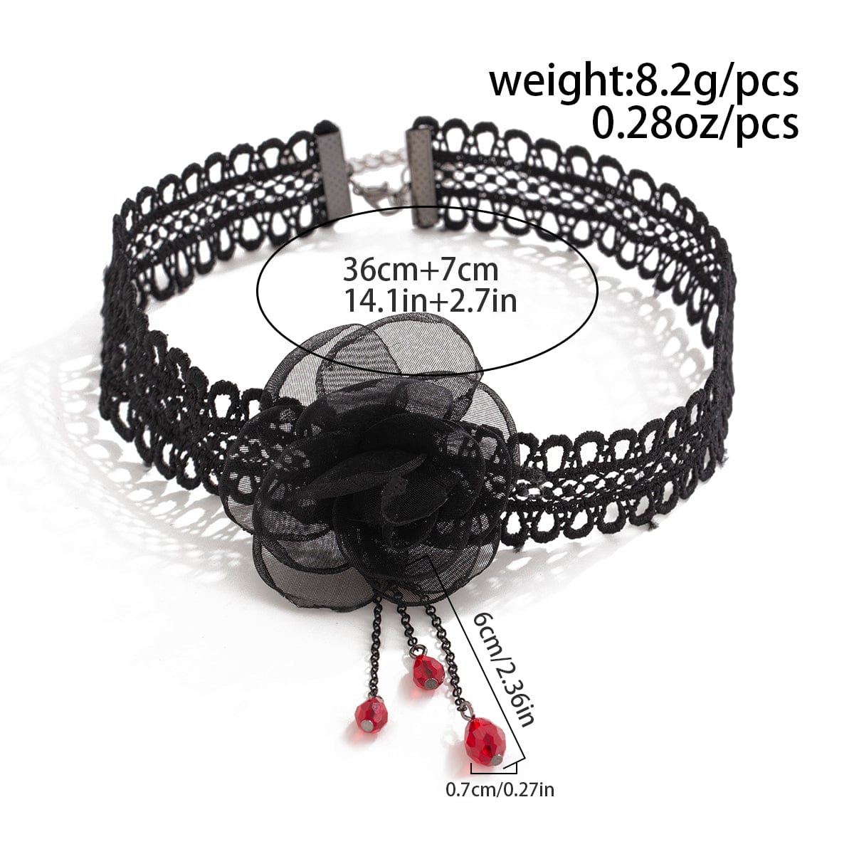 Gothic Red Crystal Tassel Rose Lace Choker Necklace