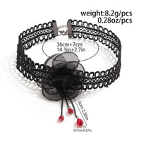 Thumbnail for Gothic Red Crystal Tassel Rose Lace Choker Necklace