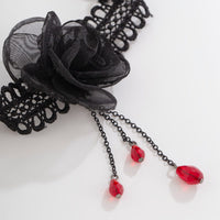 Thumbnail for Gothic Red Crystal Tassel Rose Lace Choker Necklace