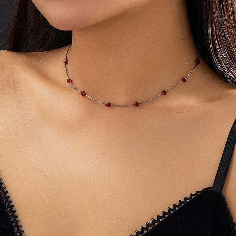 Gothic Red Rhinestone Choker Necklace - ArtGalleryZen