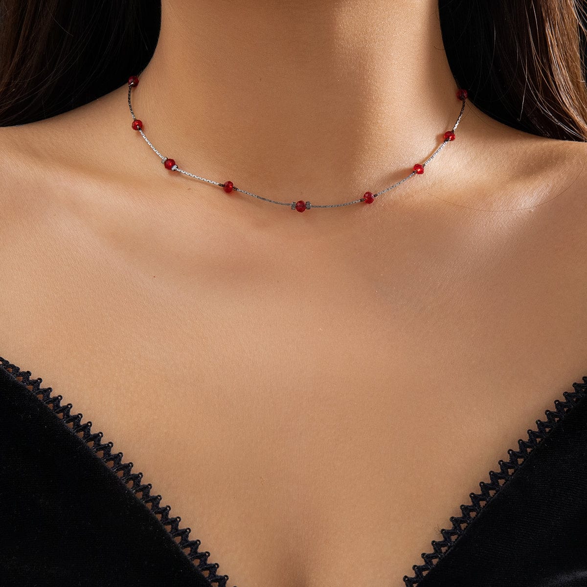 Gothic Red Rhinestone Choker Necklace - ArtGalleryZen