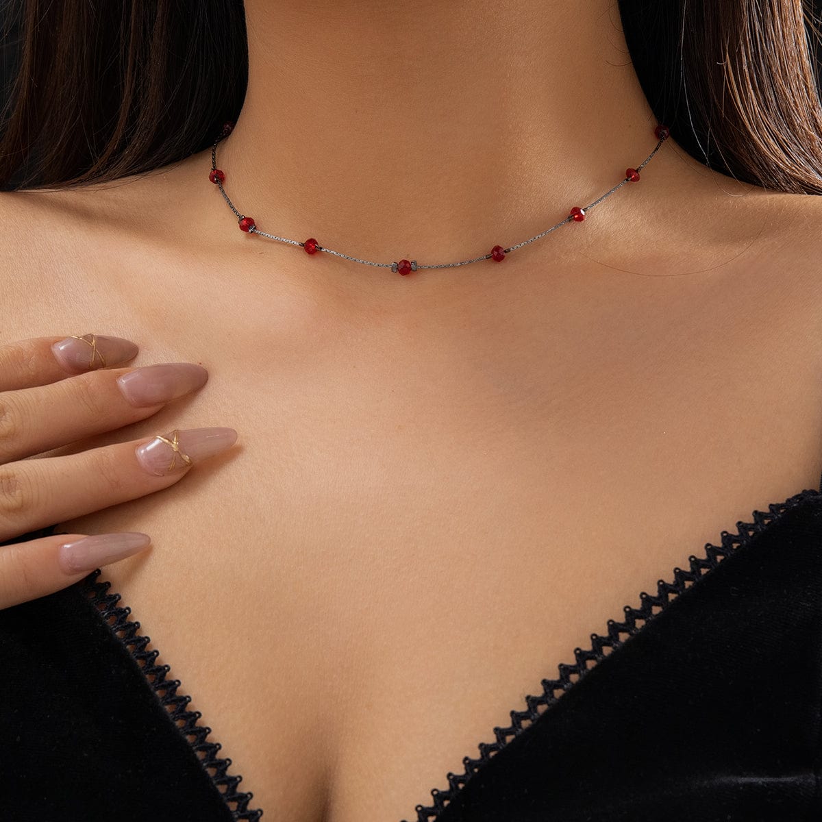 Gothic Red Rhinestone Choker Necklace - ArtGalleryZen