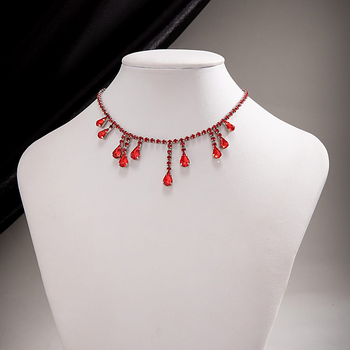 Gothic Red Waterdrop Tassel Rhinestone Chain Choker Necklace - ArtGalleryZen