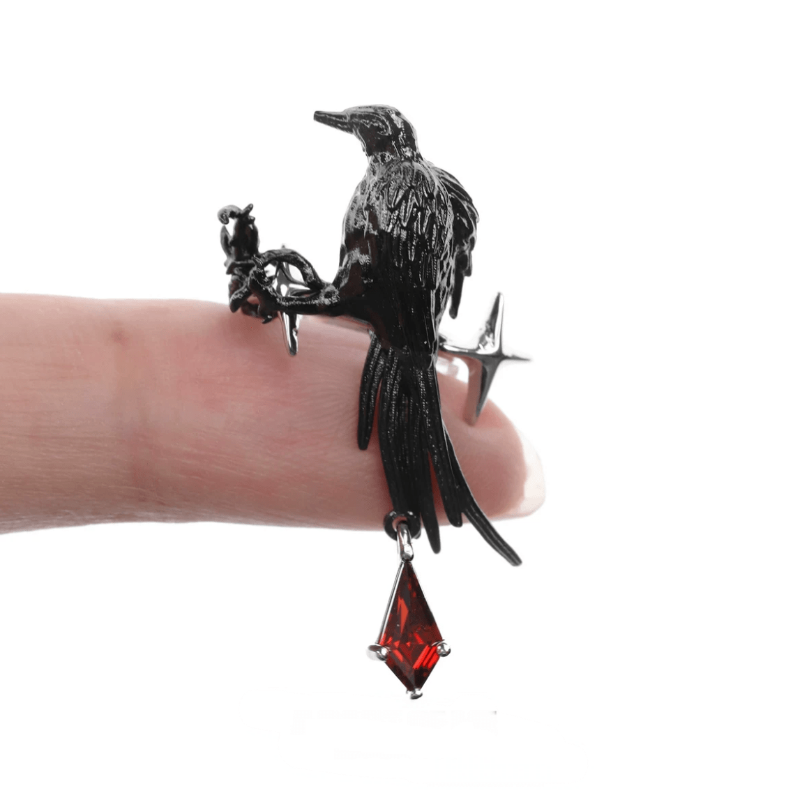 Gothic Rhinestone Dangle Crow Ear Cuff Earrings-ArtGalleryZen