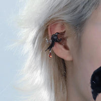 Thumbnail for Gothic Rhinestone Dangle Crow Ear Cuff Earrings-ArtGalleryZen