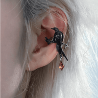 Thumbnail for Gothic Rhinestone Dangle Crow Ear Cuff Earrings-ArtGalleryZen