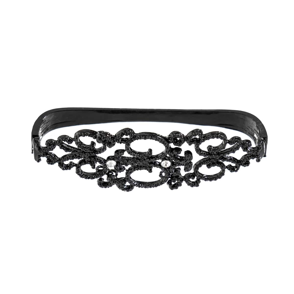 Gothic Rhinestone Inlaid Abstract Lace Pattern Bangle Bracelet - ArtGalleryZen