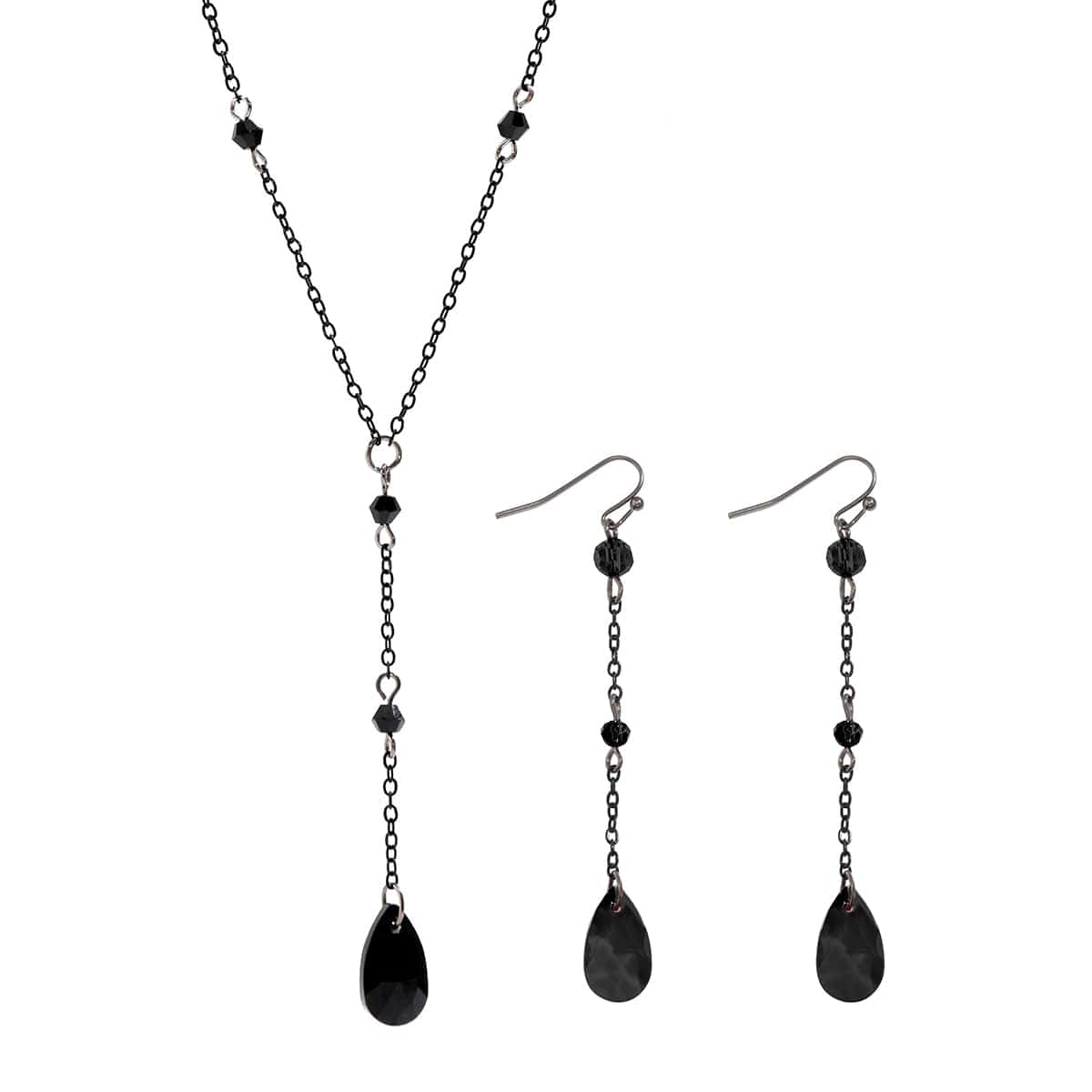 Gothic Rhinestone Waterdrop Pendant Y Necklace Earrings Set - ArtGalleryZen