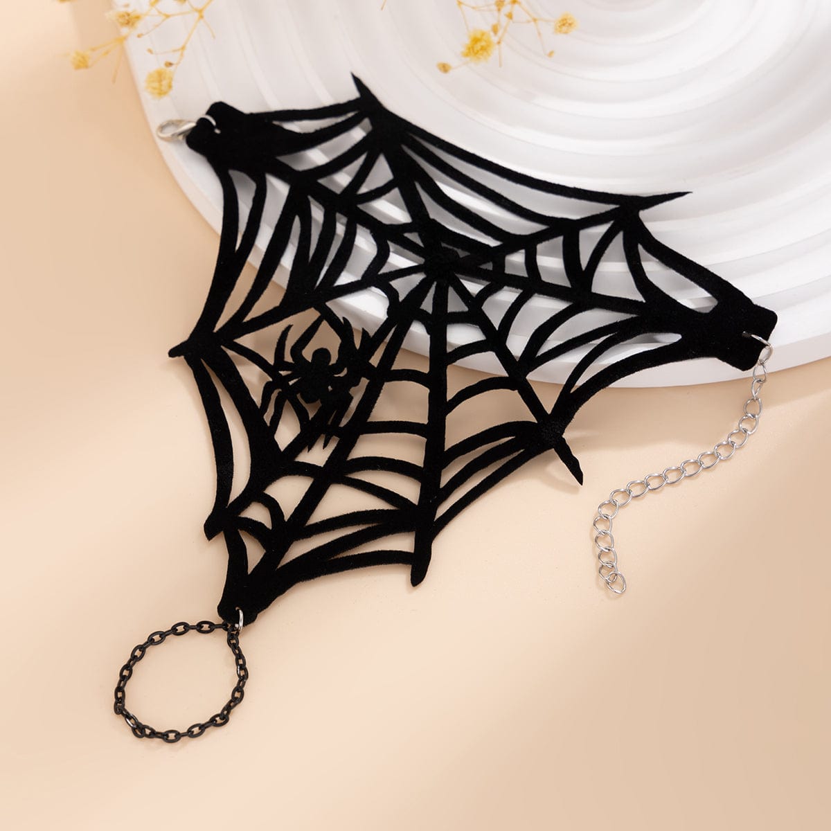 Gothic Spider Cobweb Velvet Finger Ring Bracelet