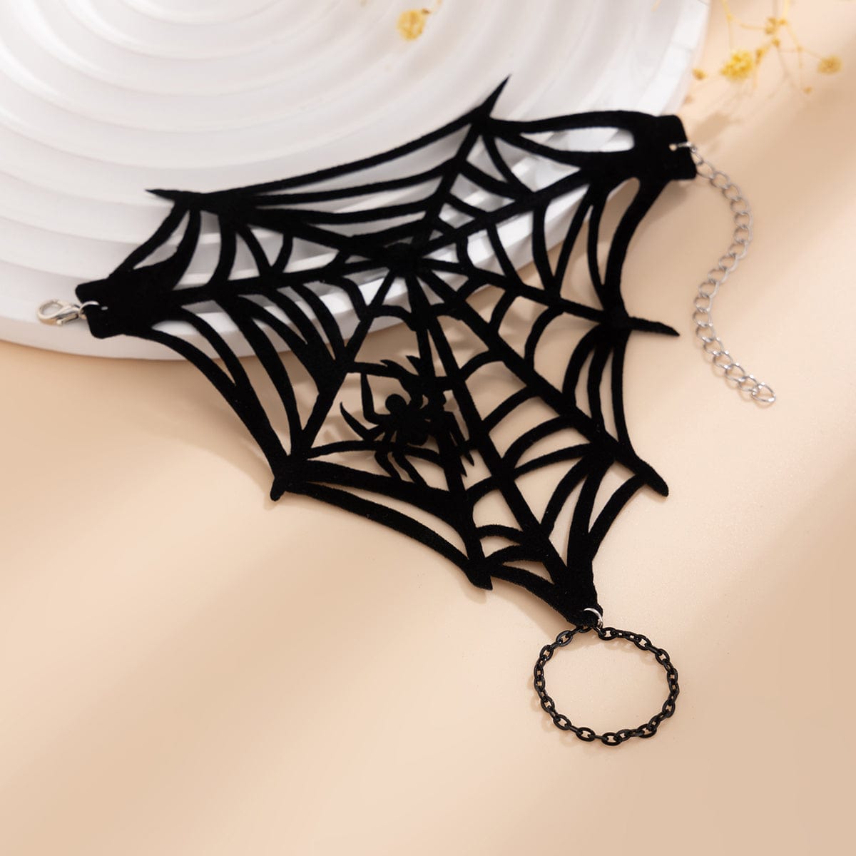 Gothic Spider Cobweb Velvet Finger Ring Bracelet