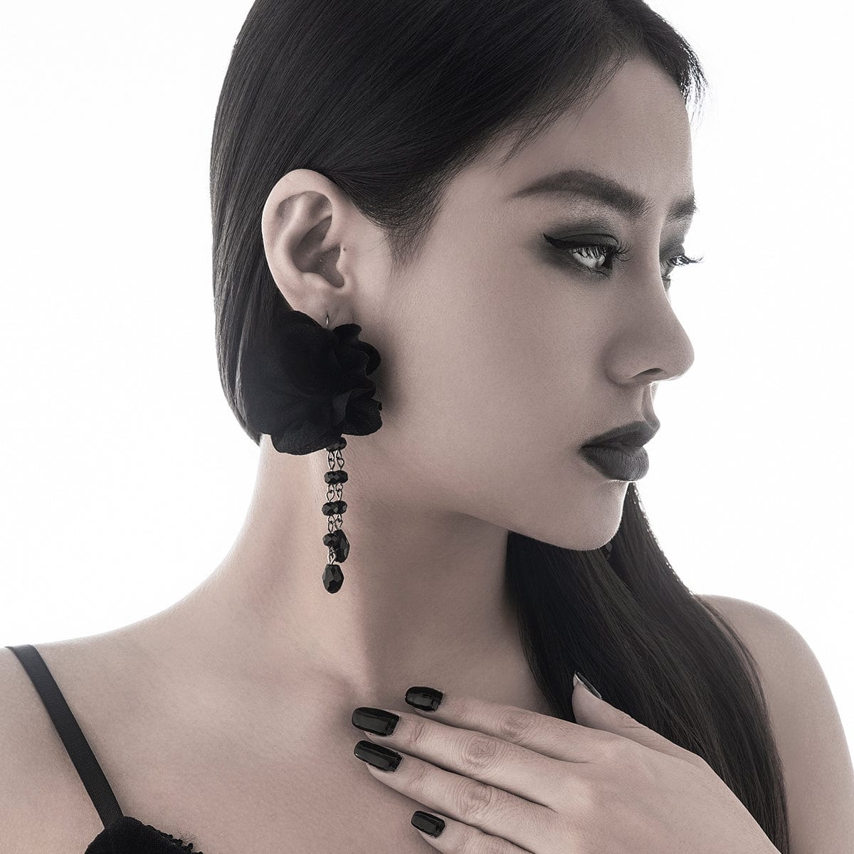 Gothic Velvet Rose Crystal Tassel Earrings - ArtGalleryZen