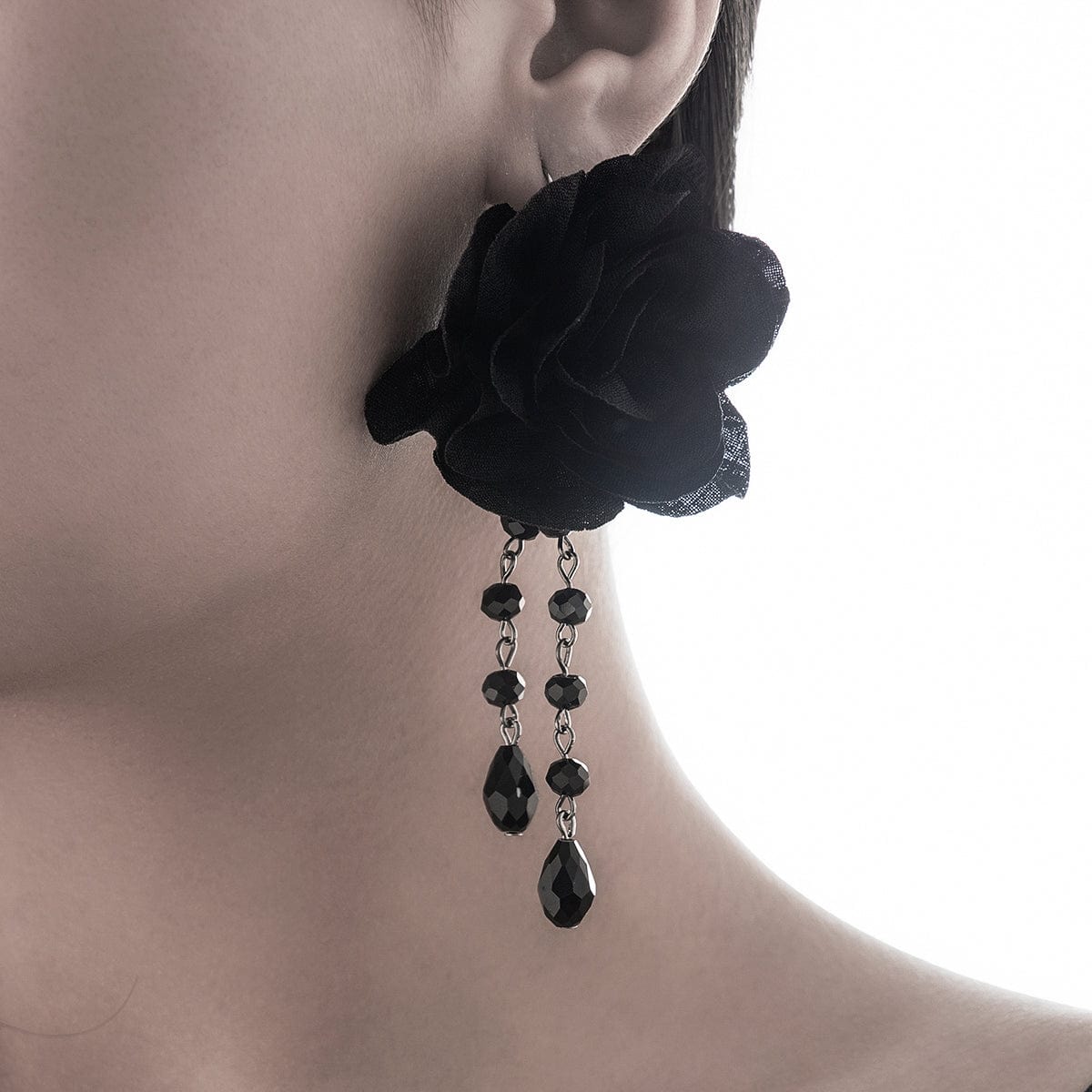 Gothic Velvet Rose Crystal Tassel Earrings