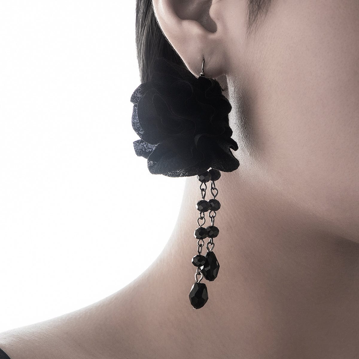 Gothic Velvet Rose Crystal Tassel Earrings