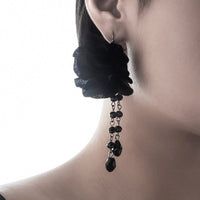 Thumbnail for Gothic Velvet Rose Crystal Tassel Earrings