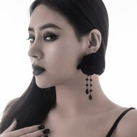 Thumbnail for Gothic Velvet Rose Crystal Tassel Earrings