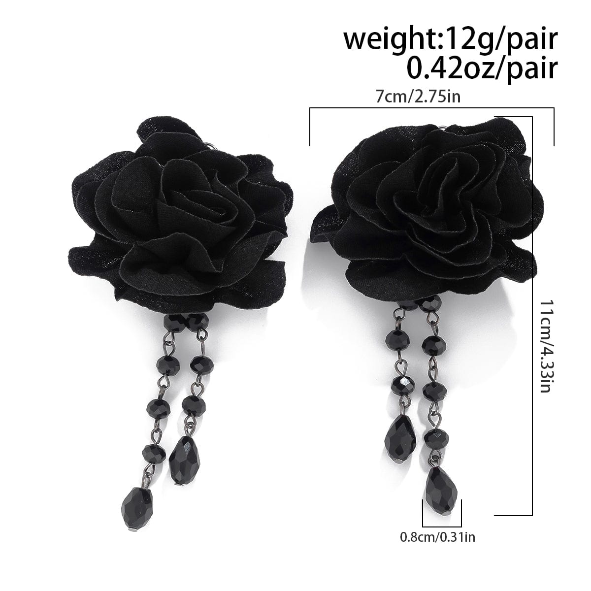 Gothic Velvet Rose Crystal Tassel Earrings