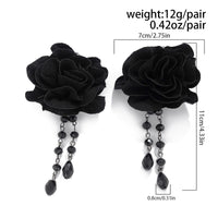 Thumbnail for Gothic Velvet Rose Crystal Tassel Earrings