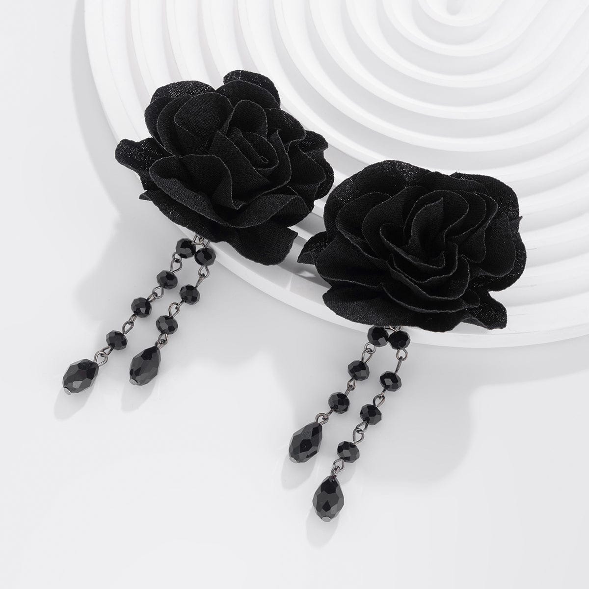 Gothic Velvet Rose Crystal Tassel Earrings