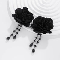 Thumbnail for Gothic Velvet Rose Crystal Tassel Earrings