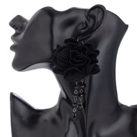 Thumbnail for Gothic Velvet Rose Crystal Tassel Earrings