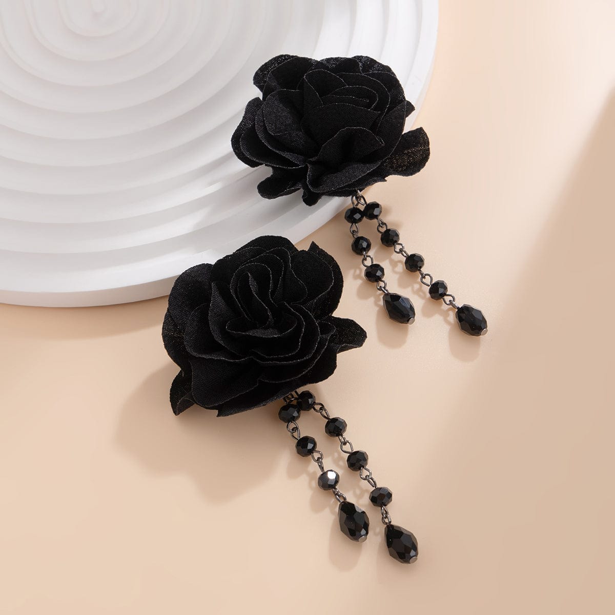 Gothic Velvet Rose Crystal Tassel Earrings