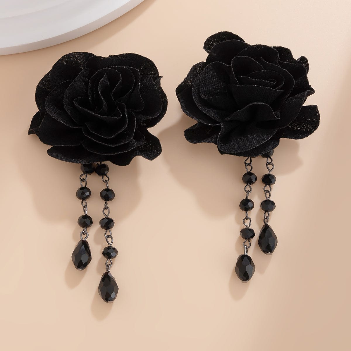 Gothic Velvet Rose Crystal Tassel Earrings