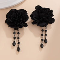 Thumbnail for Gothic Velvet Rose Crystal Tassel Earrings