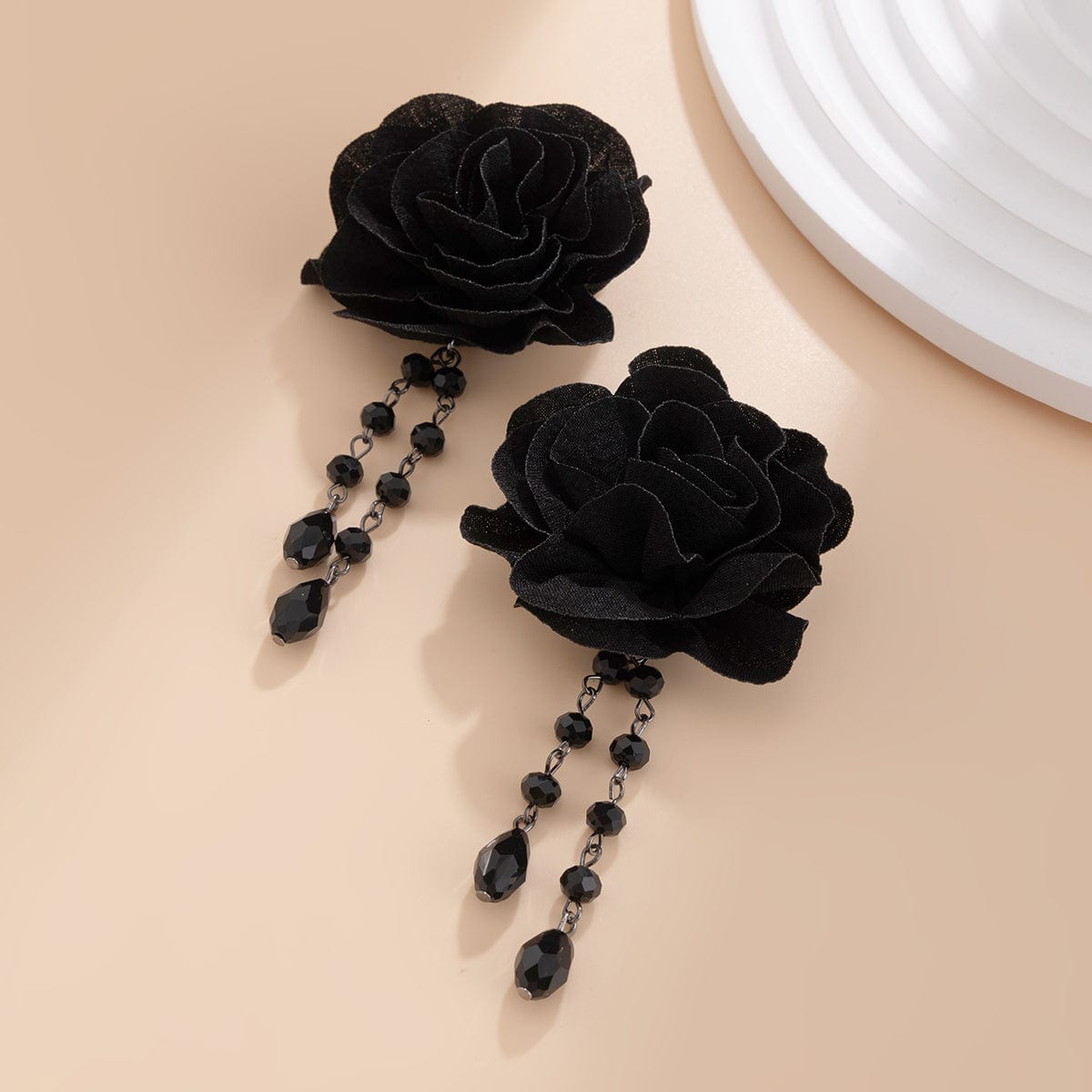 Gothic Velvet Rose Crystal Tassel Earrings