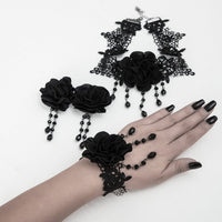 Thumbnail for Gothic Velvet Rose Crystal Tassel Lace Bracelet - ArtGalleryZen