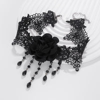 Thumbnail for Gothic Velvet Rose Crystal Tassel Lace Bracelet - ArtGalleryZen