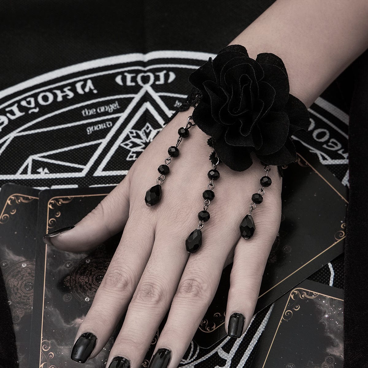 Gothic Velvet Rose Crystal Tassel Lace Bracelet