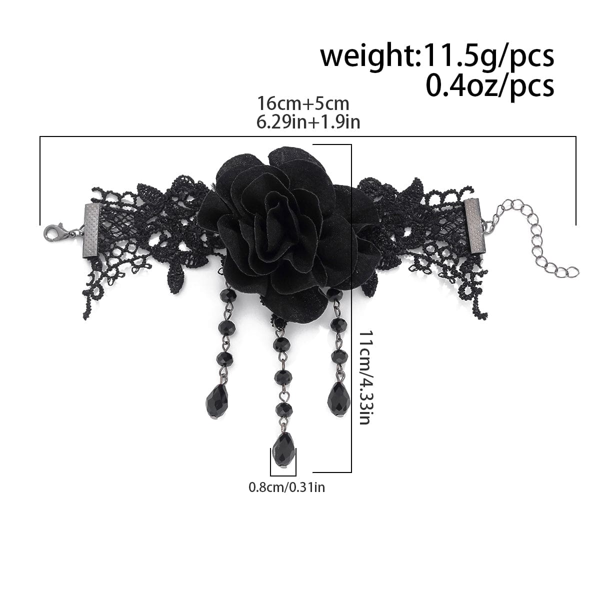 Gothic Velvet Rose Crystal Tassel Lace Bracelet