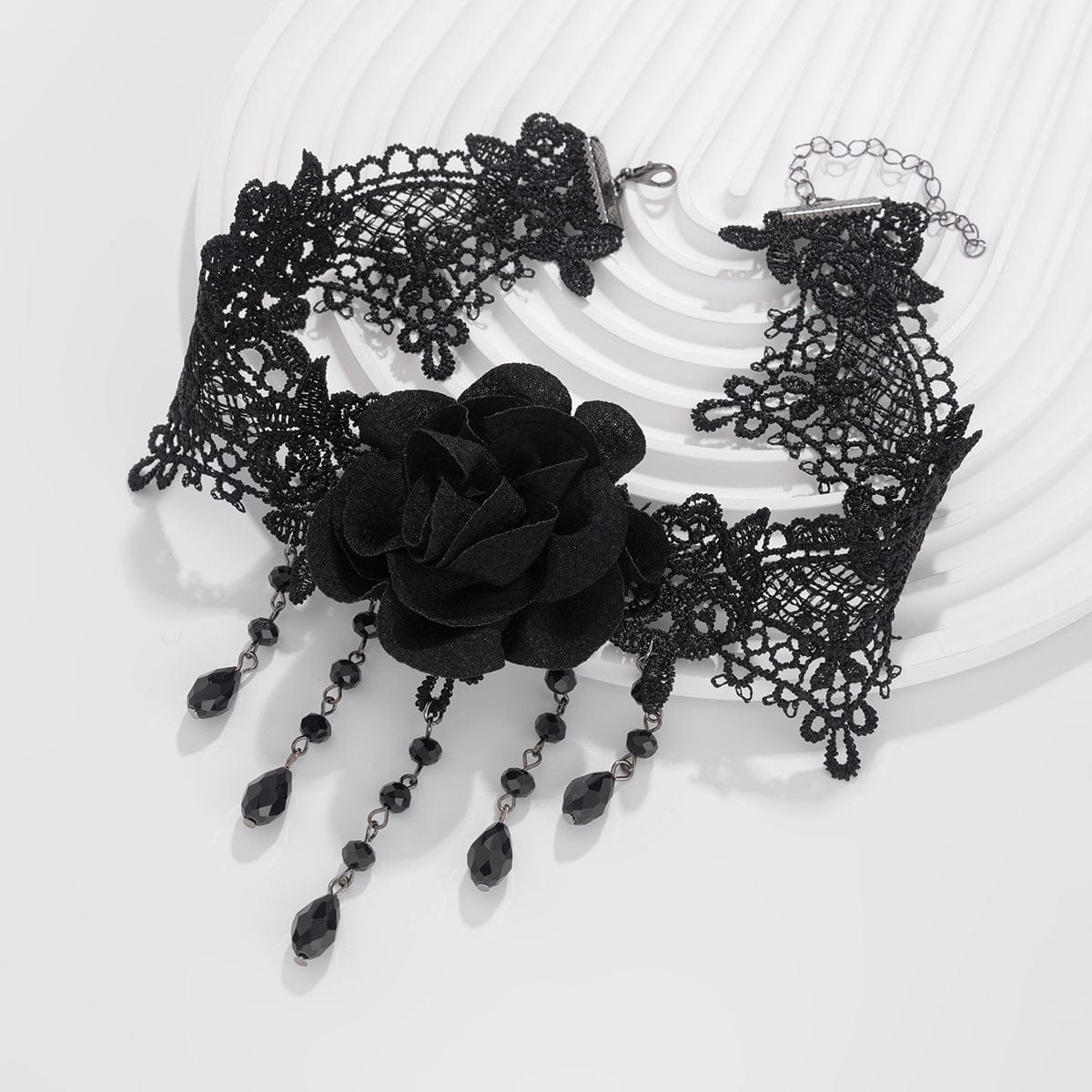 Gothic Velvet Rose Crystal Tassel Lace Bracelet