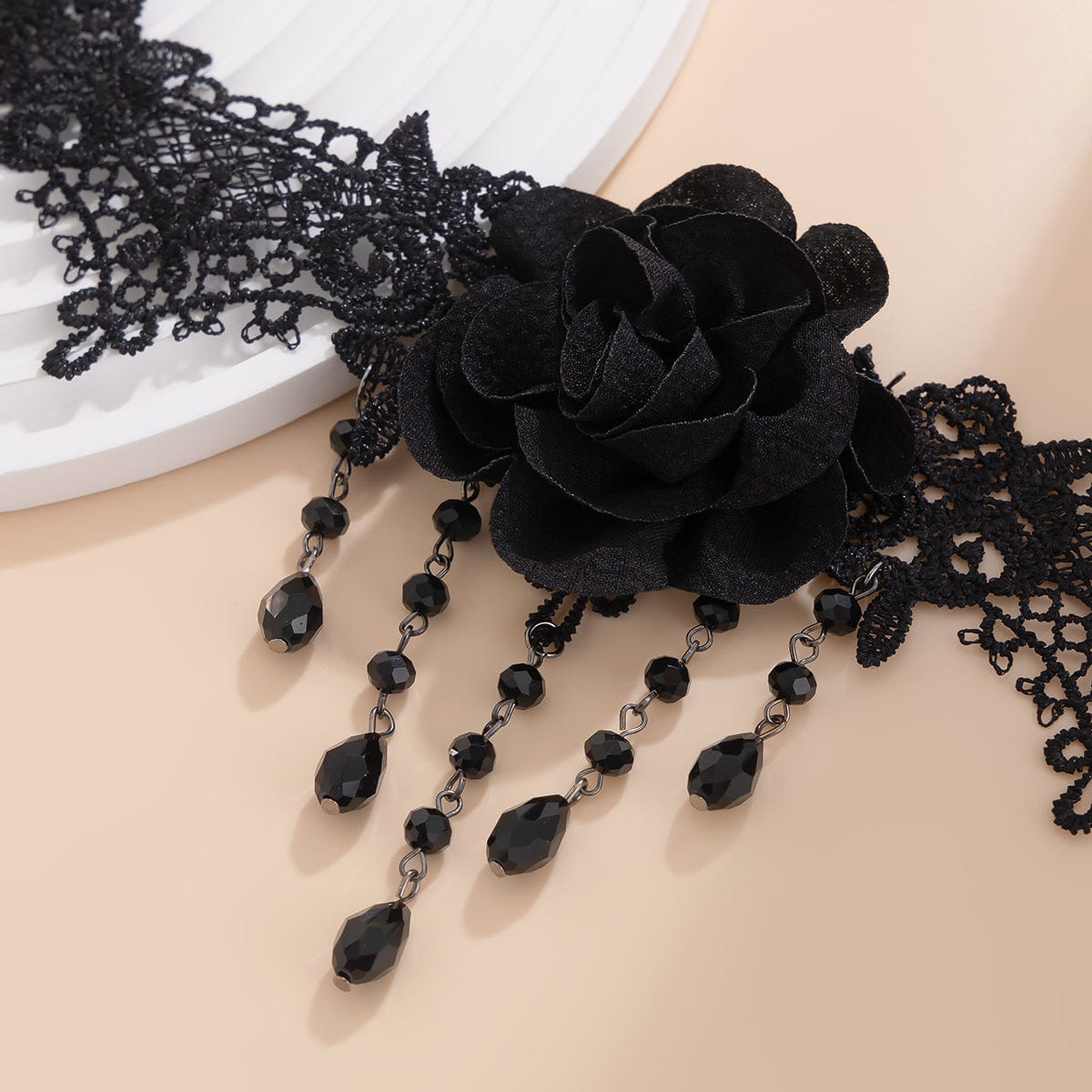 Gothic Velvet Rose Crystal Tassel Lace Bracelet