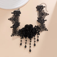 Thumbnail for Gothic Velvet Rose Crystal Tassel Lace Bracelet