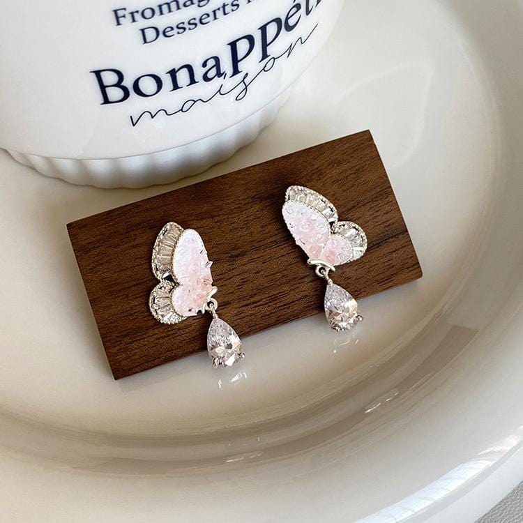 Gradient Crystal Stone Inlaid Rhinestone Dangle Butterfly Earrings - ArtGalleryZen