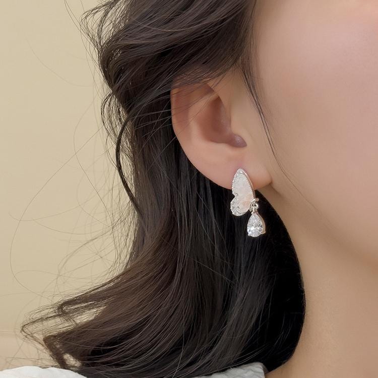 Gradient Crystal Stone Inlaid Rhinestone Dangle Butterfly Earrings - ArtGalleryZen